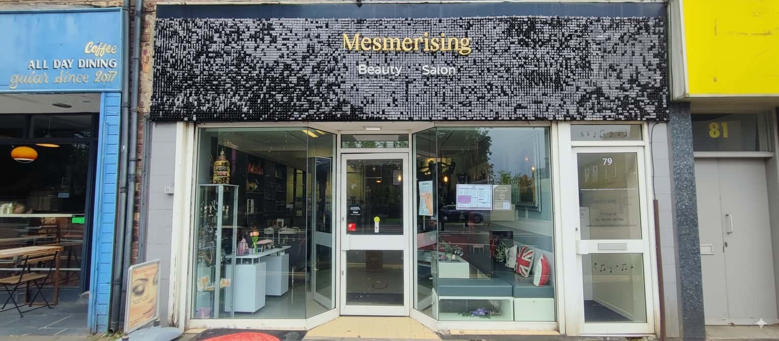 The storefront of Mesmerising Beauty Salon on Gosforth High Street