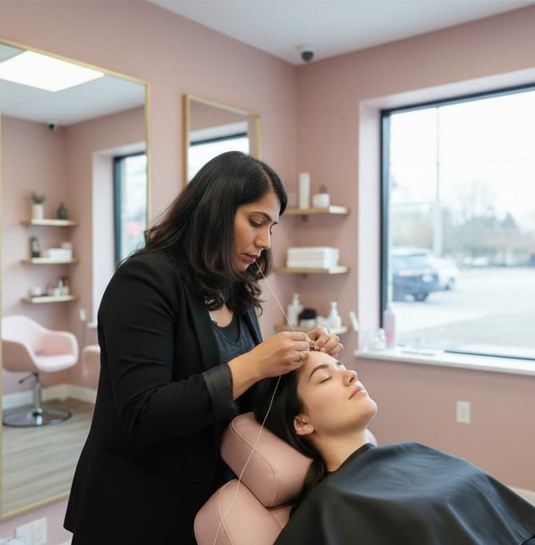 Professional threading service at Mesmerising Beauty salon