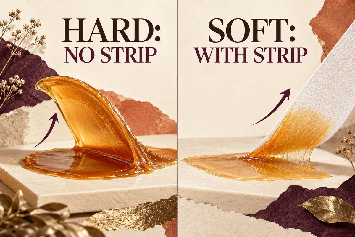 Peelable wax lifts as one layer while a separate fabric strip removes soft wax
