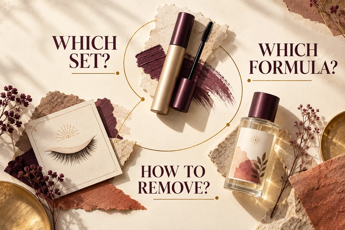 A mascara, care card and remover are checked together through questions about set, formula and removal