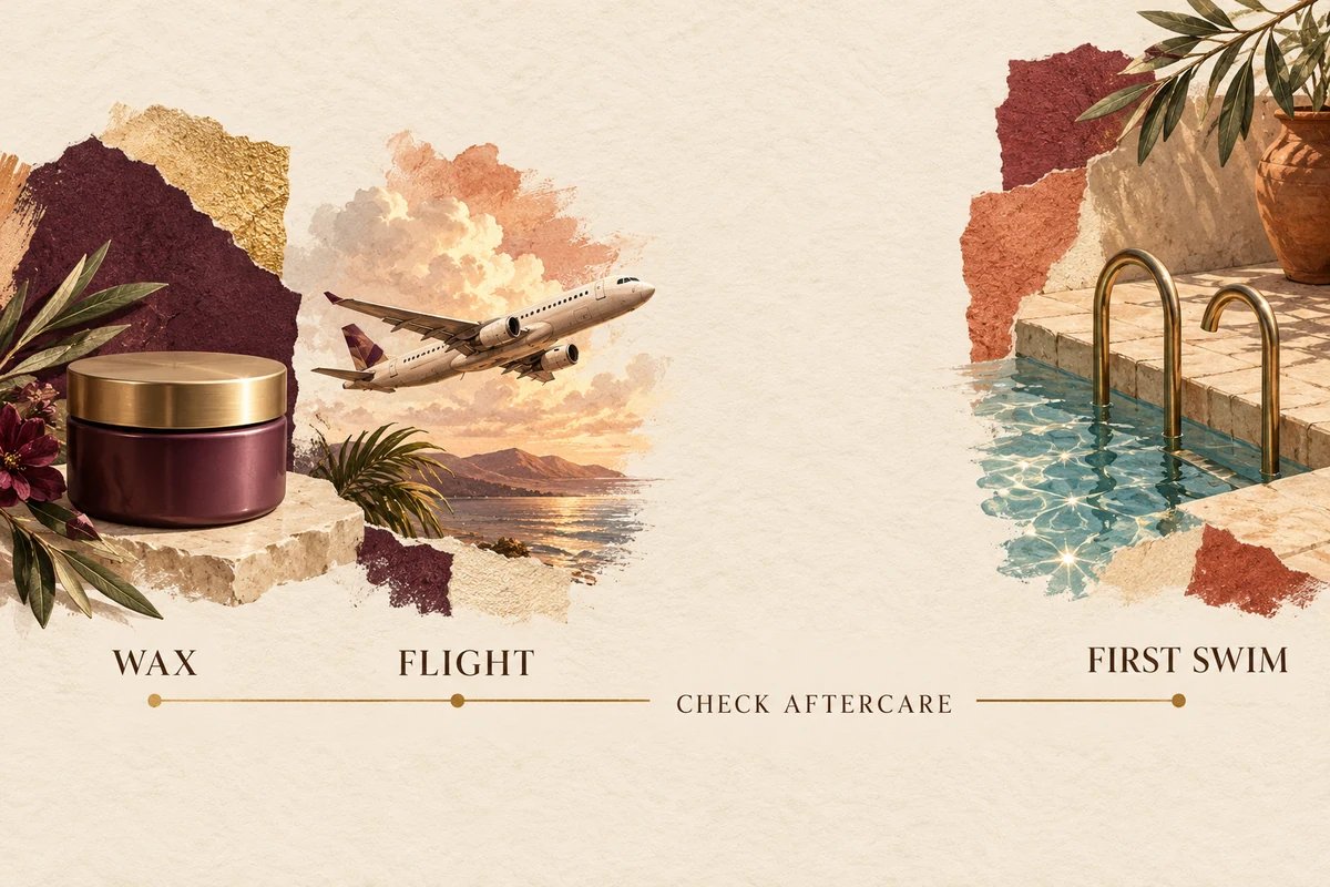 Wax, flight and first-swim markers show planning from the activity with aftercare to check